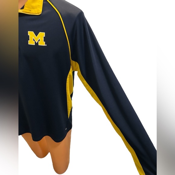 Michigan Wolverines Shirt Men’s Sz Large Navy 1/4 Zip Long Sleeve Colosseum Read - Picture 6 of 12